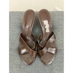 Alex Marie Brown Reptile Style Kitten Heel Sandals Size 7.5